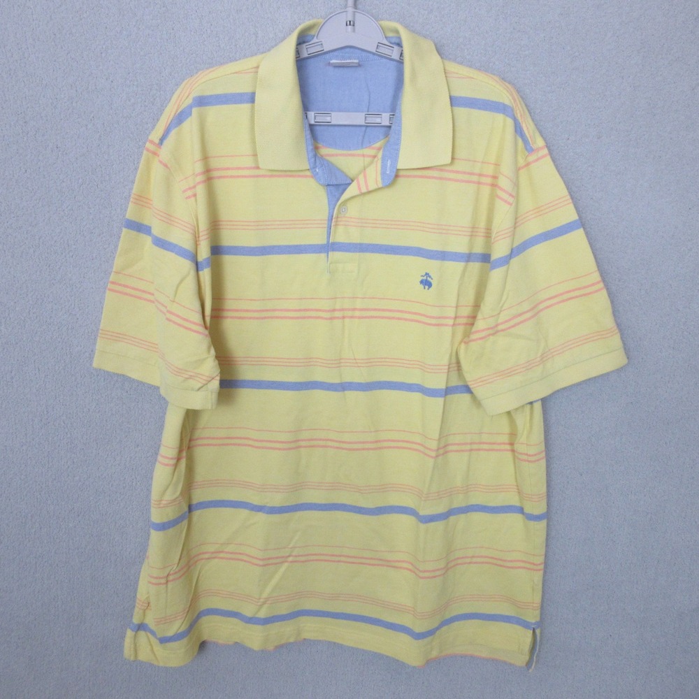 Brooks Brothers XXL Polo Shirt Striped Yellow Pink Blue Cotton Performance